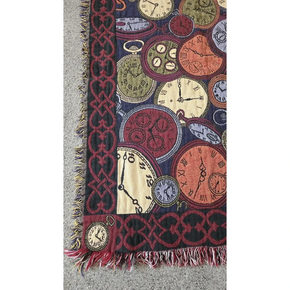 Vintage‎ Clock Tapestry Throw Blanket 61x42 Timepiece Art Fringe Wall Decor